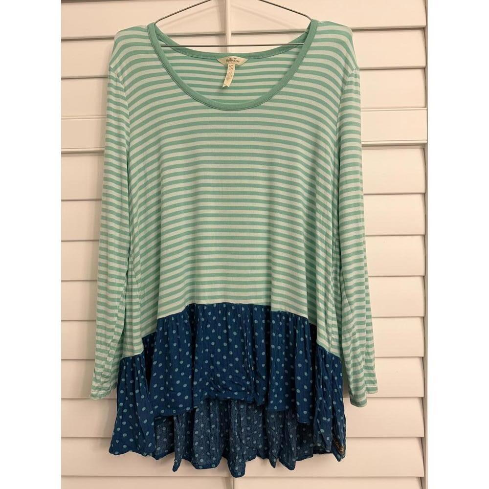 Matilda Jane Talk Tomorrow green and blue striped polka dot tunic top